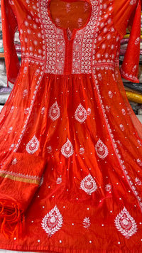 Orange Mul Chanderi Embroidered Suit Set