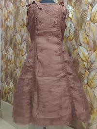 Chikankari Strip Gown classic in Chocolate Brown Color