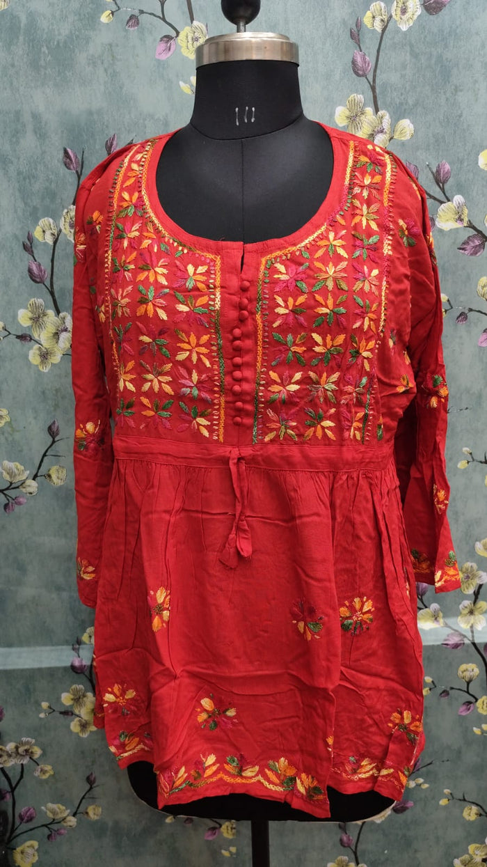 Rayon Peplum Chikankari Tunic Top | Lucknowi Hand Embroidery | Casual Festive Wear