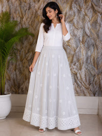 Chikankari Skirts With Ghass patti - White