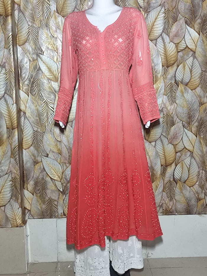 Chikankari Viscous Anarkali  Stitched With Pearl and Sequence Work