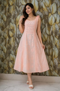 Chikankari Strip Gown-Baby Pink
