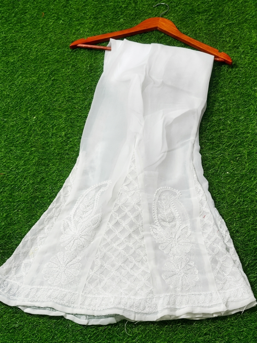 Lucknowi Chikankari Hand-Embroidered Georgette Sharara / Flared Bottom Wear