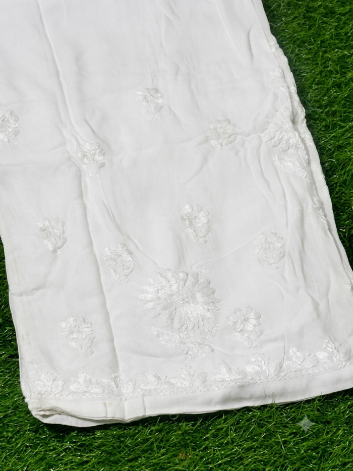 Lucknowi Chikankari Hand-Embroidered Rayon Palazzo Pants