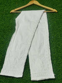 Elegant Off-White/White Cotton Lycra Embroidered Pants
