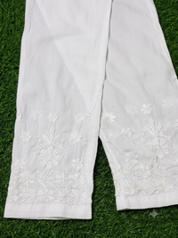 White Cotton Embroidered Pants