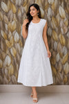 Chikankari Strip Gown White