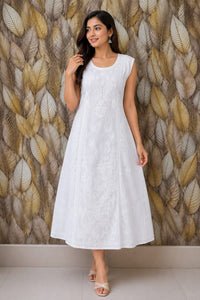 Chikankari Strip Gown White