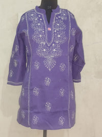 Vibrant Purple / Lavender shade Cotton Short Chikan Kurti