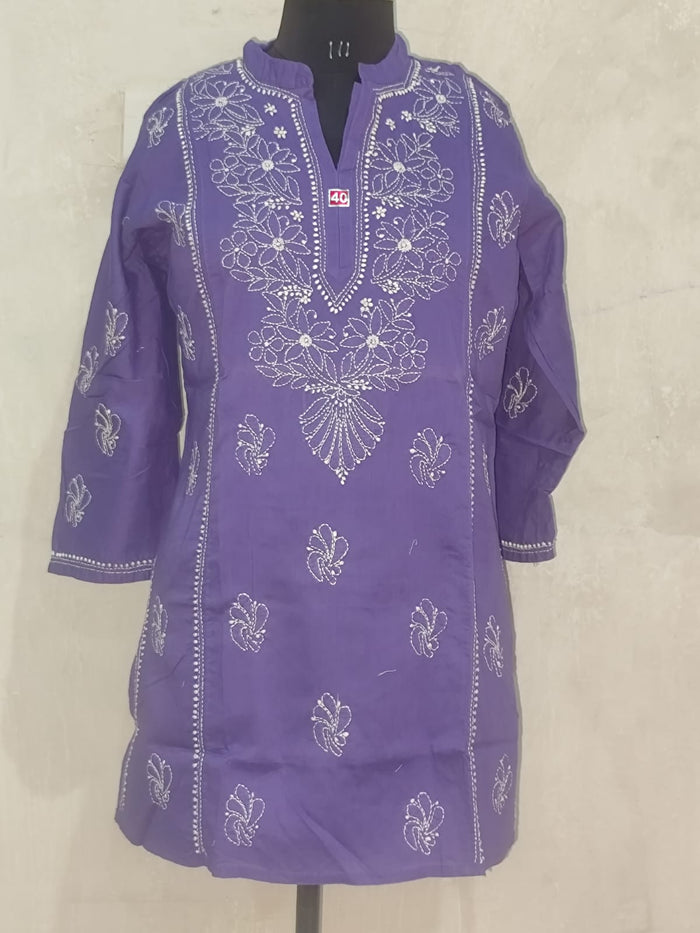 Vibrant Purple / Lavender shade Cotton Short Chikan Kurti