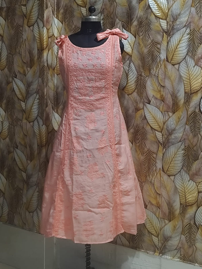 Chikankari Strip Gown-Baby Pink