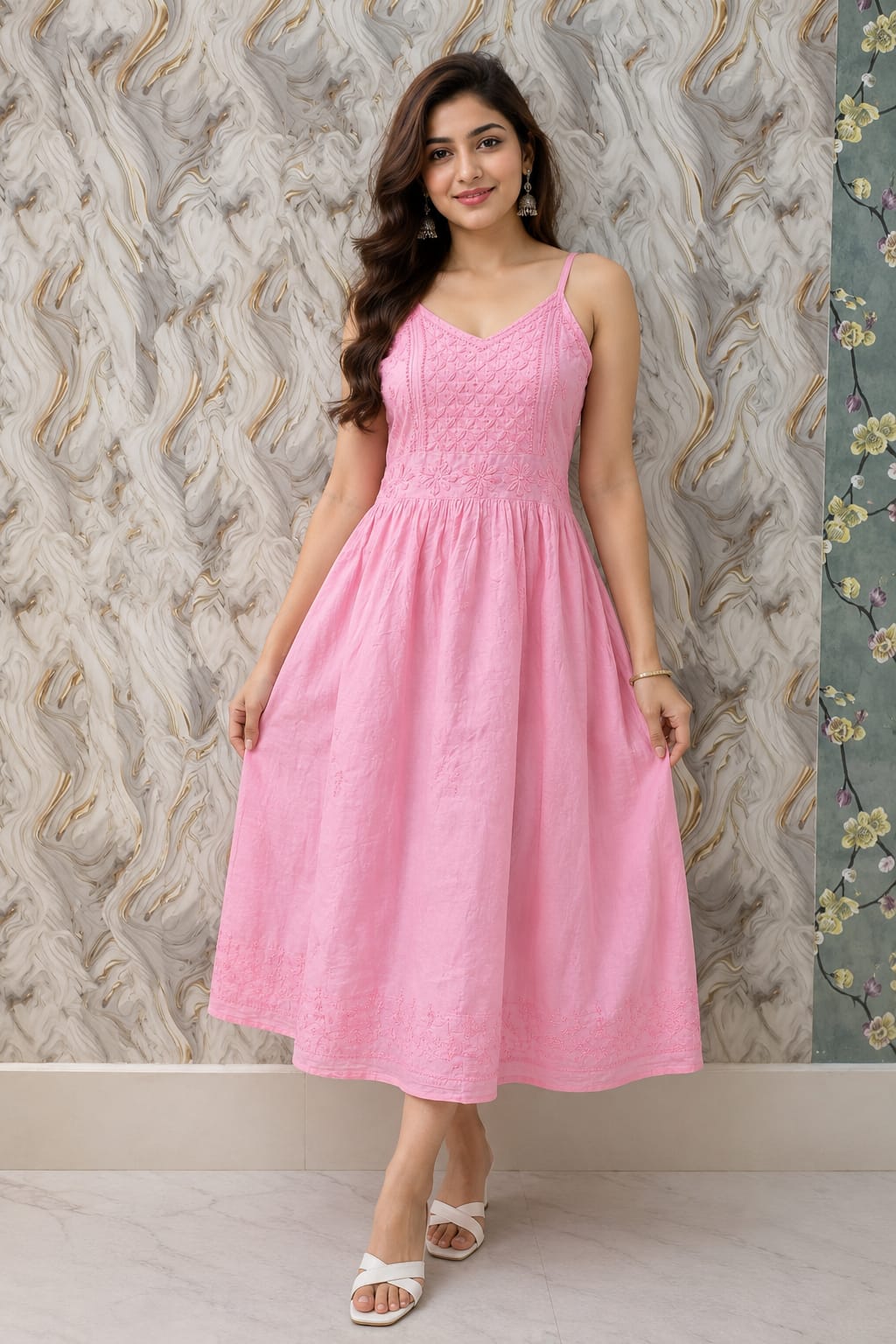 Chikankari Strip Single Dress