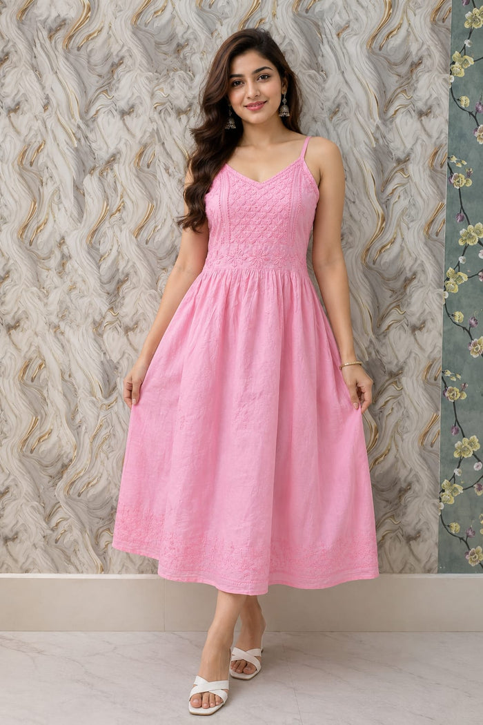 Chikankari Strip Single Dress