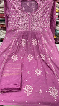 Orchid Violet / Purple Mul Chanderi Hand-Embroidered Suit Set