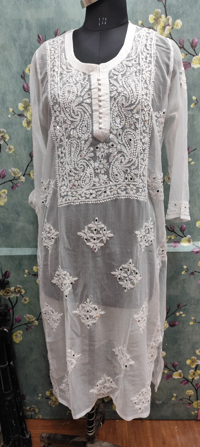 Georgette Chikankari Dupatta | Gala Booti & Daman Embroidery | Lucknowi Craft