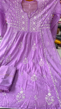Lavender / Soft Purple Mul Chanderi Hand