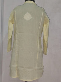 Chikankari Pastel Yellow Cotton Short Kurti