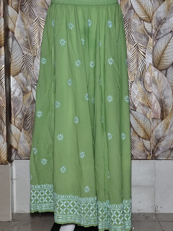Chikankari Skirt with Ghaspatti Embrodiery - Green
