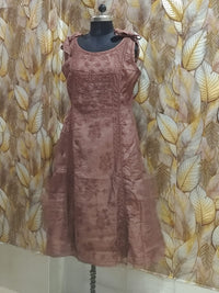 Chikankari Strip Gown classic in Chocolate Brown Color