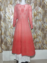 Chikankari Viscous Anarkali  Stitched With Pearl and Sequence Work