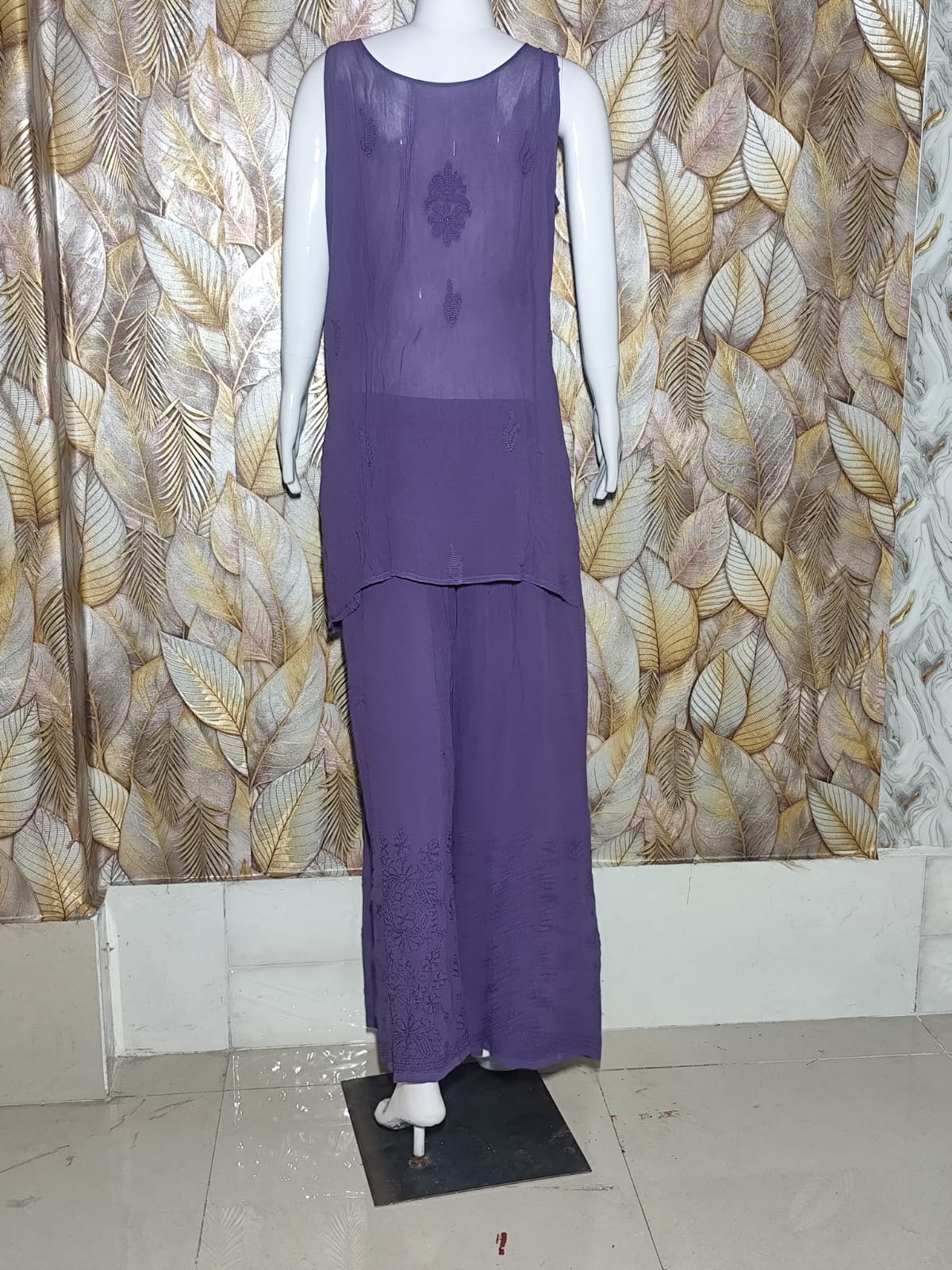 Chikankari Noodle Strip Set- Dark Purple