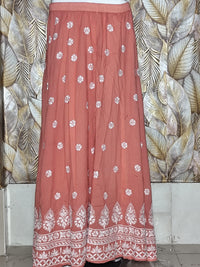 Chikankari Skirts Ghass patti Work - Brick Red