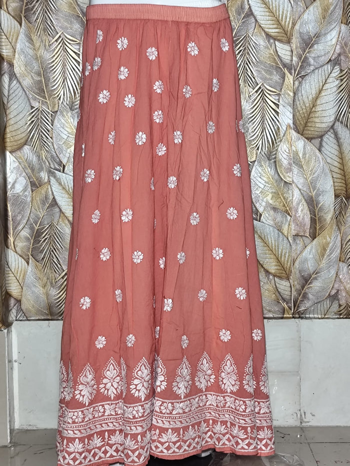 Chikankari Skirts Ghass patti Work - Brick Red
