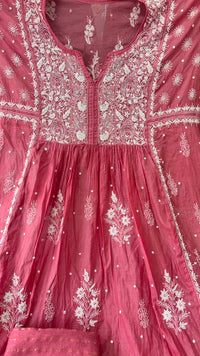 Mauve Pink Mul Chanderi Hand-Embroidered Suit Set