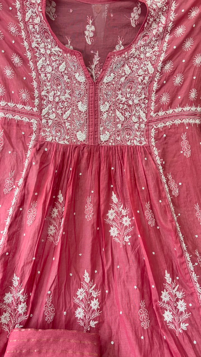 Mauve Pink Mul Chanderi Hand-Embroidered Suit Set