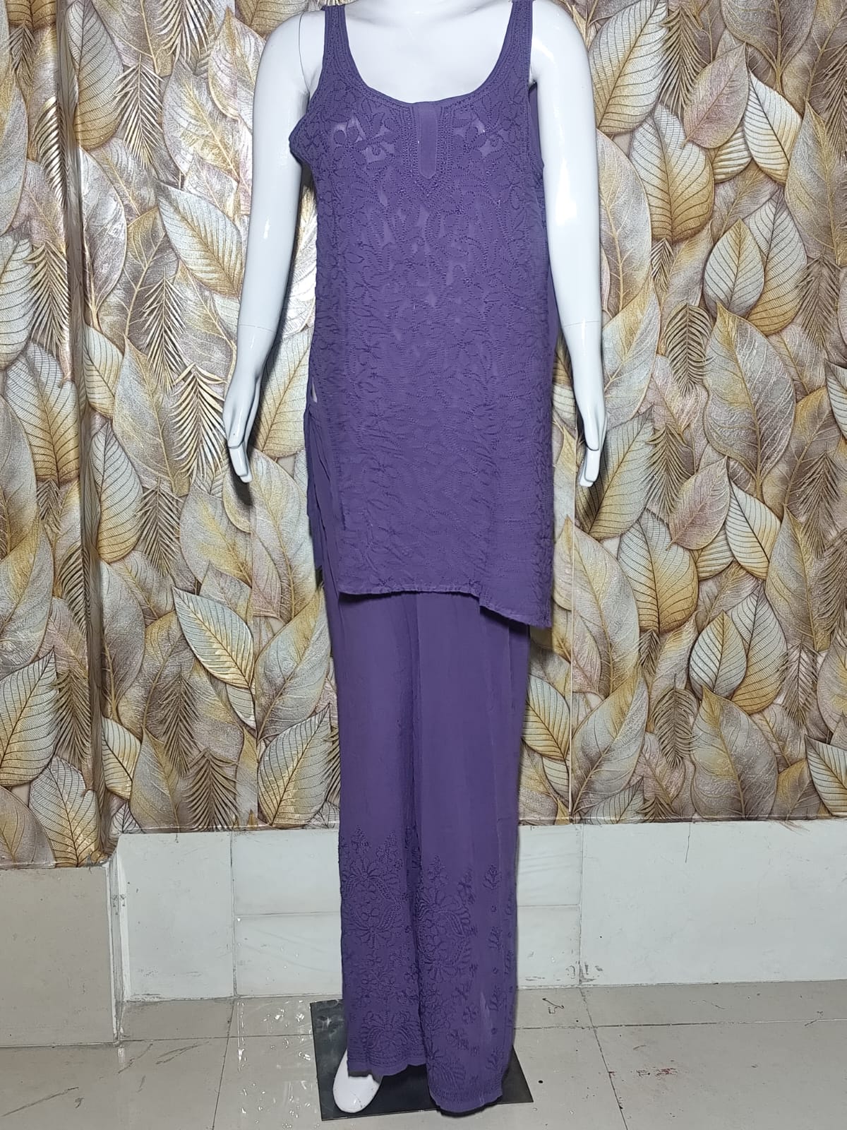 Chikankari Noodle Strip Set- Dark Purple