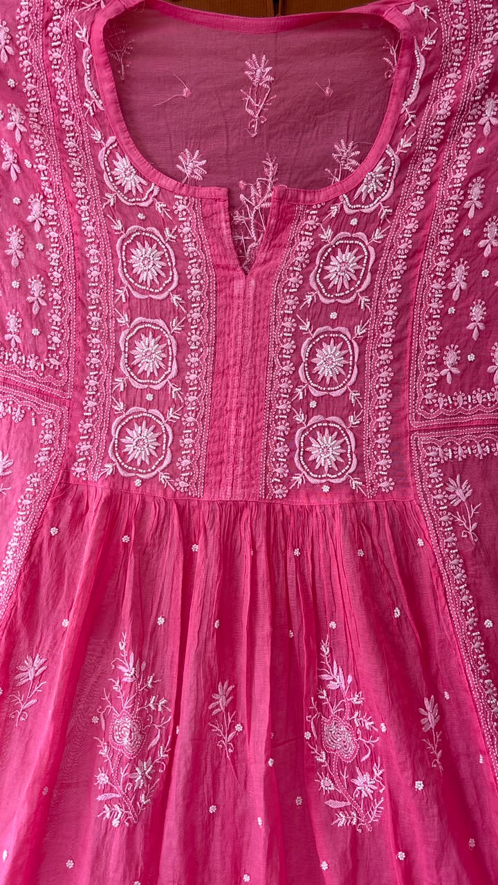 Hot Pink Mul Chanderi Hand-Embroidered Suit Set