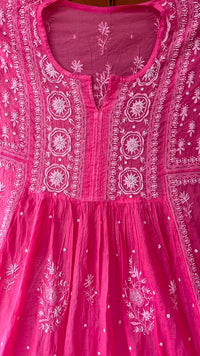 Hot Pink Mul Chanderi Hand-Embroidered Suit Set