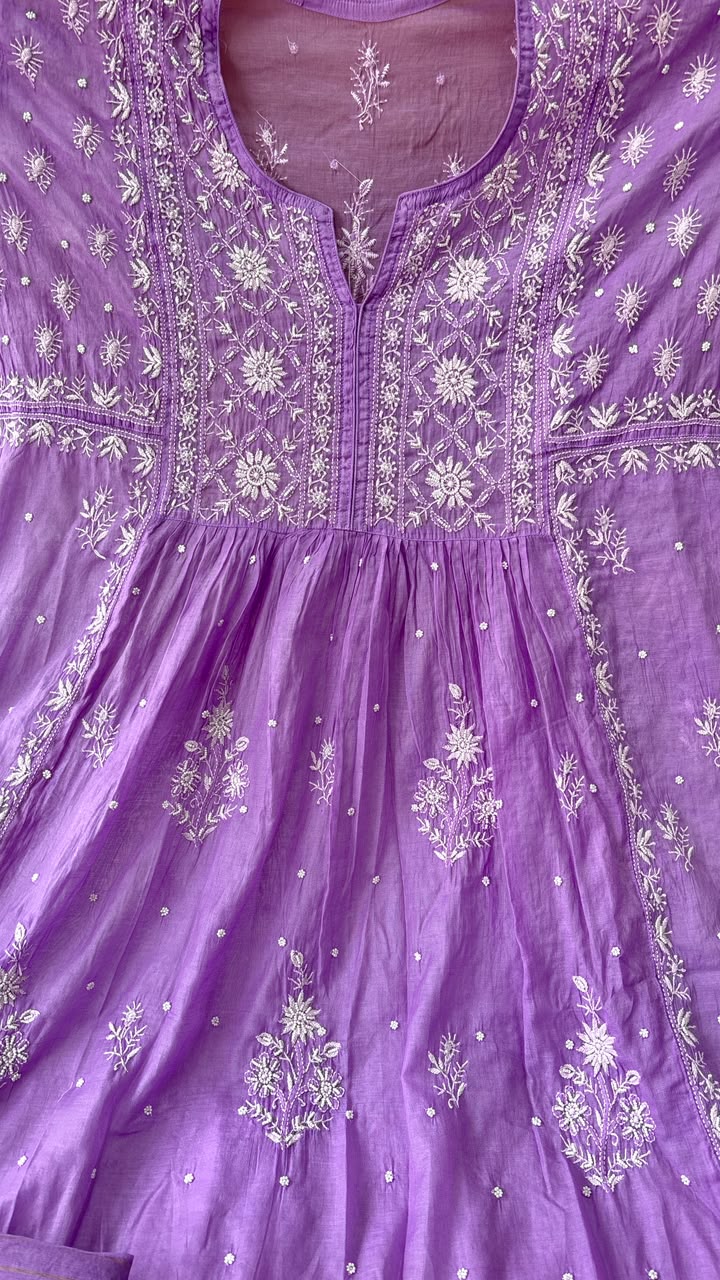 Lavender / Soft Purple Mul Chanderi Hand