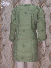 Elegant Sage Green Chanderi Short Kurti with Delicate Embroidery
