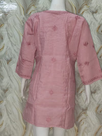 Dusty Pink Hand-Embroidered Chanderi Short Kurti