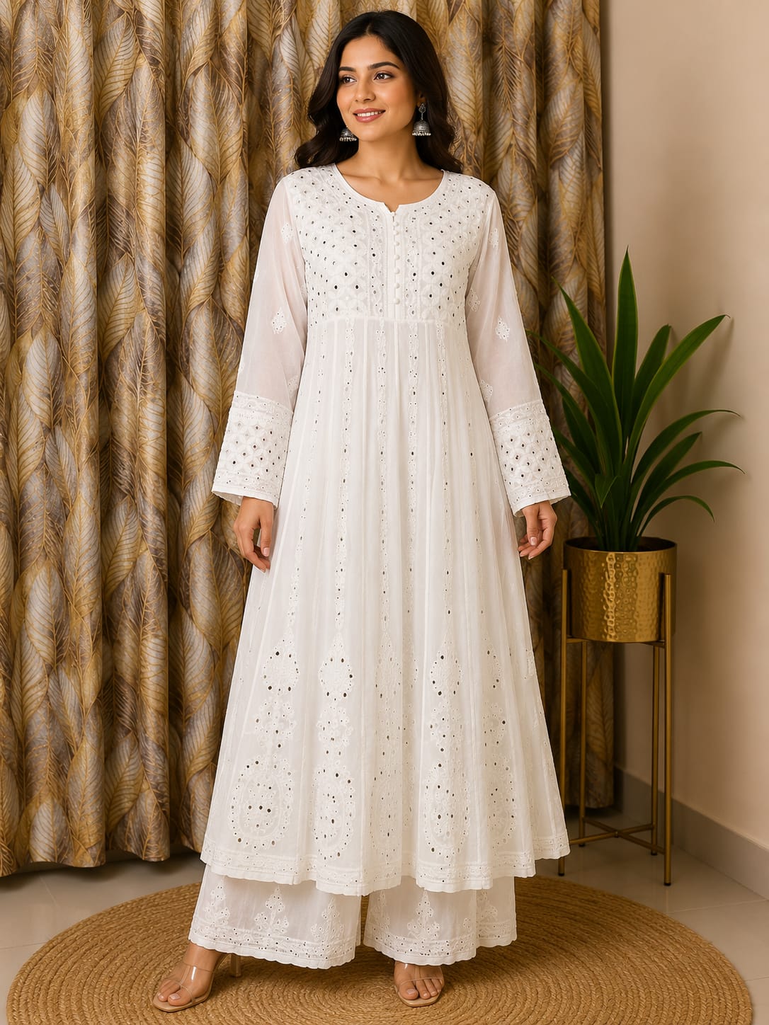 Chikankari Viscous Anarkali Stiched with Mukesh Work