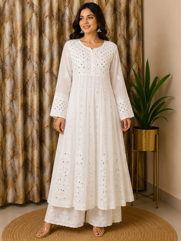 Chikankari Viscous Anarkali Stiched with Mukesh Work