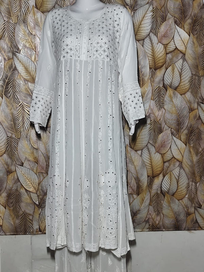 Chikankari Viscous Anarkali Stiched with Mukesh Work