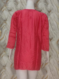 Coral Pink Hand-Embroidered Chanderi Short Kurti