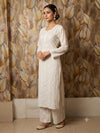 Chikankari Viscous Set White with Mukesh Work