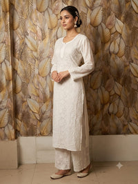 Chikankari Viscous Set White with Mukesh Work