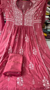 Mauve Pink Mul Chanderi Hand-Embroidered Suit Set