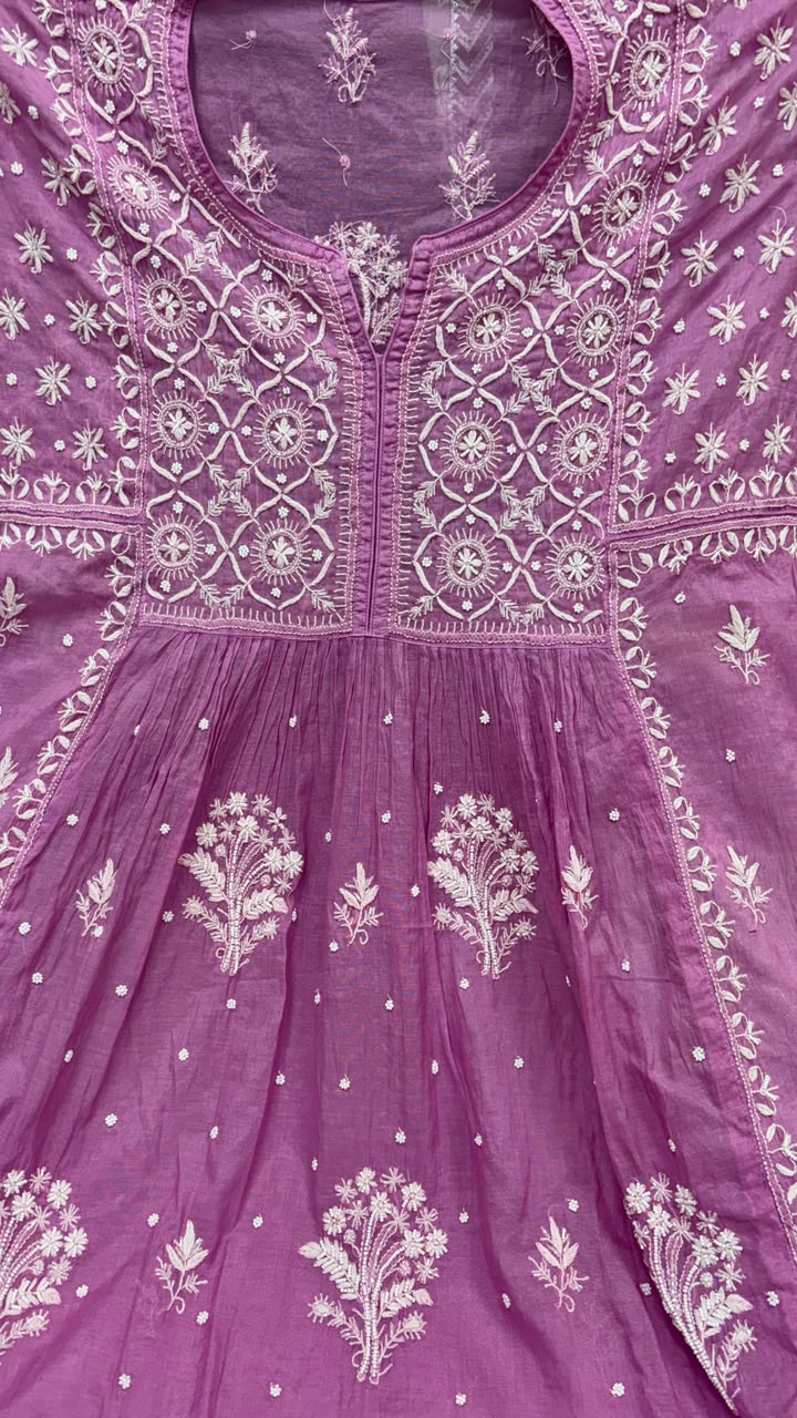 Orchid Violet / Purple Mul Chanderi Hand-Embroidered Suit Set