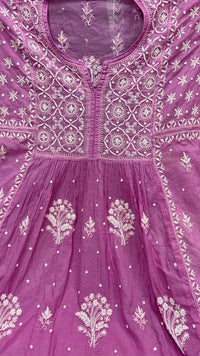 Orchid Violet / Purple Mul Chanderi Hand-Embroidered Suit Set