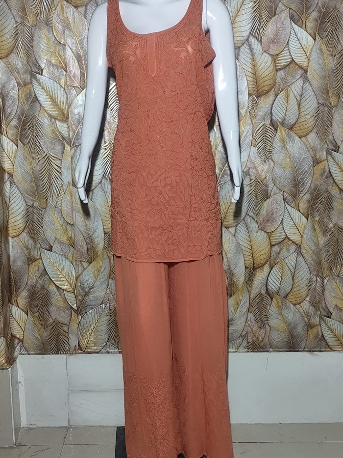 Chikankari Noodle Strip Set-Light Orange