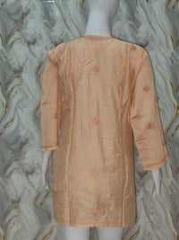 Peach / Light Apricot Hand-Embroidered Chanderi Short Kurti