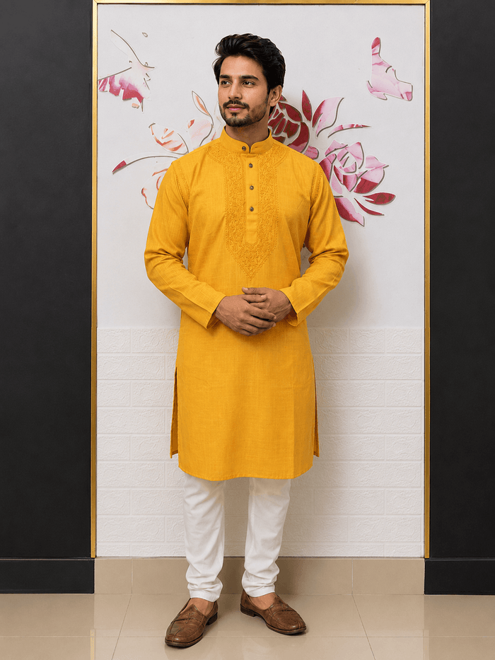 Men's Mustard Cotton Kurta | Classic Ethnic Wear