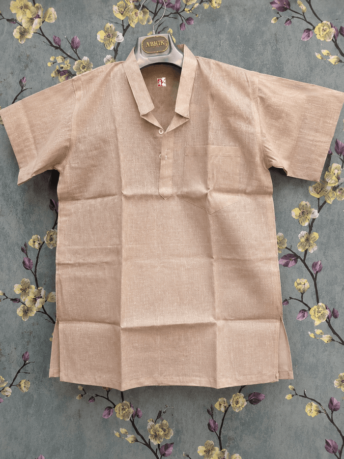 Men's Beige Linen Half Sleeve Casual Kurta Shirt