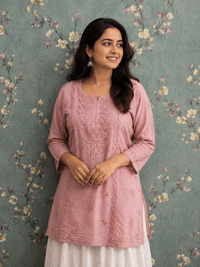 Blush Pink Floral Chikankari Kurti