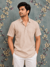 Men's Beige Linen Half Sleeve Casual Kurta Shirt